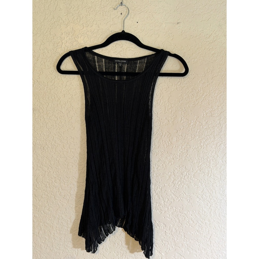 Eileen Fisher Ribbed Tank Top Womens PM Black Italian Yarn Sheer Layering Shell - Picture 8 of 8